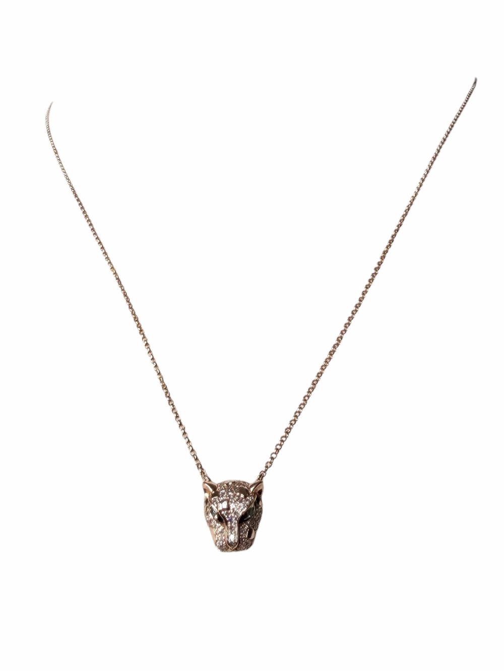 EFFY 14K ROSE GOLD DIAMOND TSAVORITE PANTHER NECKLACE.